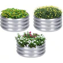 3 Pack Raised Garden Bed - Round Galvanized Metal, 2x2x1 Ft - 60公分 三套 - 查看 1