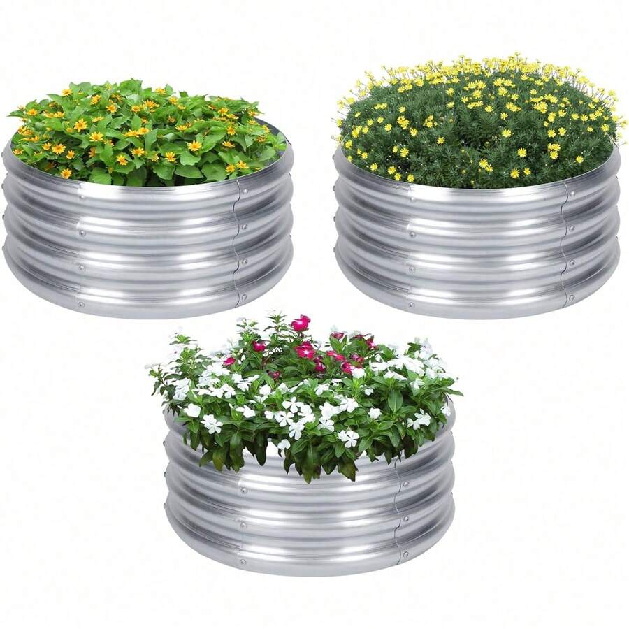 3 Pack Raised Garden Bed - Round Galvanized Metal, 2x2x1 Ft - 60公分 三套 - 查看 1
