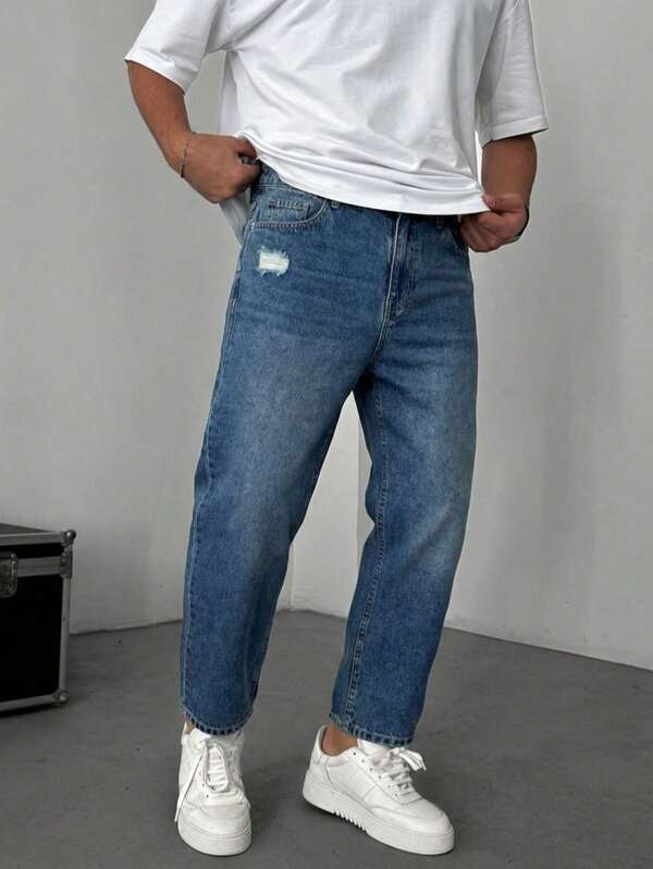 Jeans a zampa di elefante da uomo in denim blu scuro invecchiato e consumato, pantaloni larghi e oversize a zampa di elefante, gamba extra larga, pantaloni extra lunghi e ampi, pantaloni a zampa di elefante oversize, buona texture, lavorazione consumata, strappati, tie-dye, stile streetwear, hip-hop, stile Y2K, jeans a zampa di elefante oversize, le dimensioni complessive tendono ad essere grandi, lunghezza dei pantaloni più lunga, si consiglia di ordinare una taglia in meno in base alle proprie misure, silhouette a gamba extra lunga ed extra larga