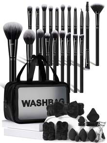 37件套化妆工具套装，包括：20支化妆刷套装+1个多功能防水拉链化妆包+1个发带+2个手碗挂绳+3个迷你气垫粉扑+3个三角粉扑+1个睫毛夹+3个化妆海绵+3个迷你化妆海绵，一应俱全，新手友好 | 方便旅行携带，送礼佳品 | 新手/女性的完美之选 - 彩色 - 查看 12