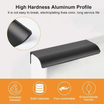 2-10 Pack 80mm/3.15" Black Finger Edge Pulls For Wardrobe Cabinets Drawer Pulls Kitchen Cabinet Handles Modern Aluminum Concealed Tab Pulls For Closet Door, Matte Black