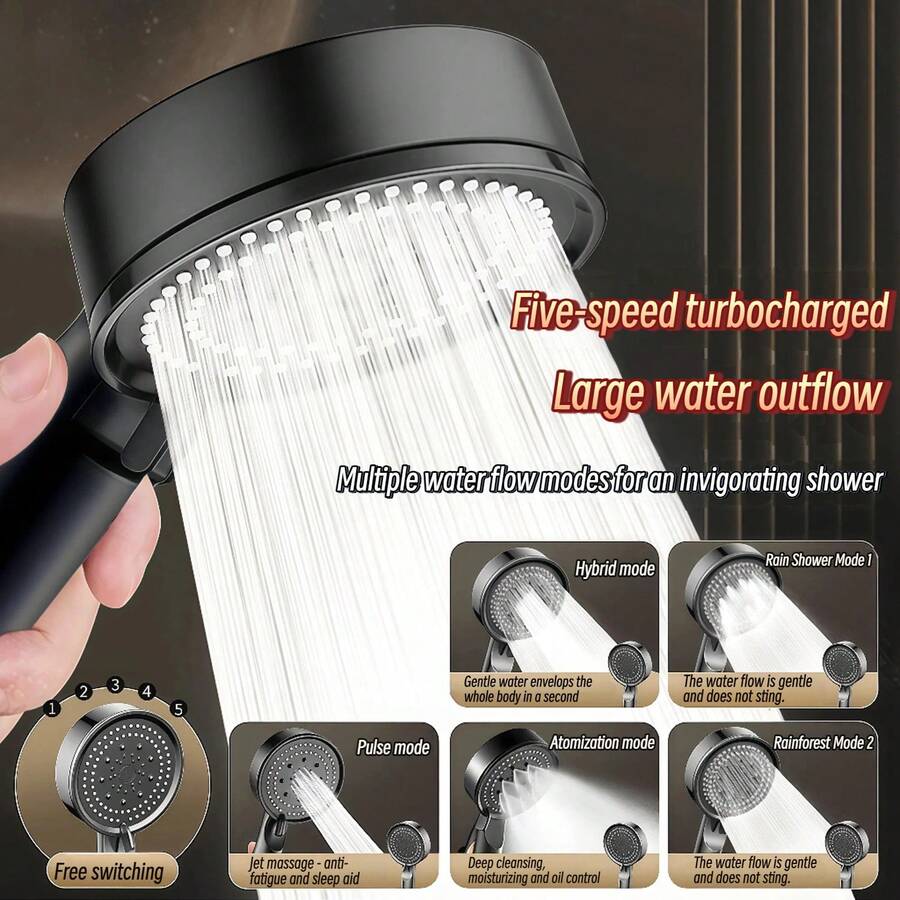 Đầu vòi sen cầm tay tiết kiệm nước với 5 chế độ phun điều chỉnh được, áp lực cao, 5 chế độ tắm cho phòng tắm.