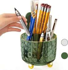 GOTOBA Dark Green Pen Pencil Holder For Desk, 360 °   Rotating Pen Organizer, Green Office Supplies, Cute Pen Holder, 6-Compartment Pencil Holder Rotating - ColorE - 查看 2