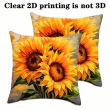 2pcs Sunflower Floral Pattern Pillow Covers, Soft & Comfortable Polyester Cushion Covers, 45x45cm, Zipper Closure, Machine Washable, Suitable For Home Decor, Sofa, Bedroom, Outdoor Decoration (Pillow Insert Not Included) - Multicolor - View 3