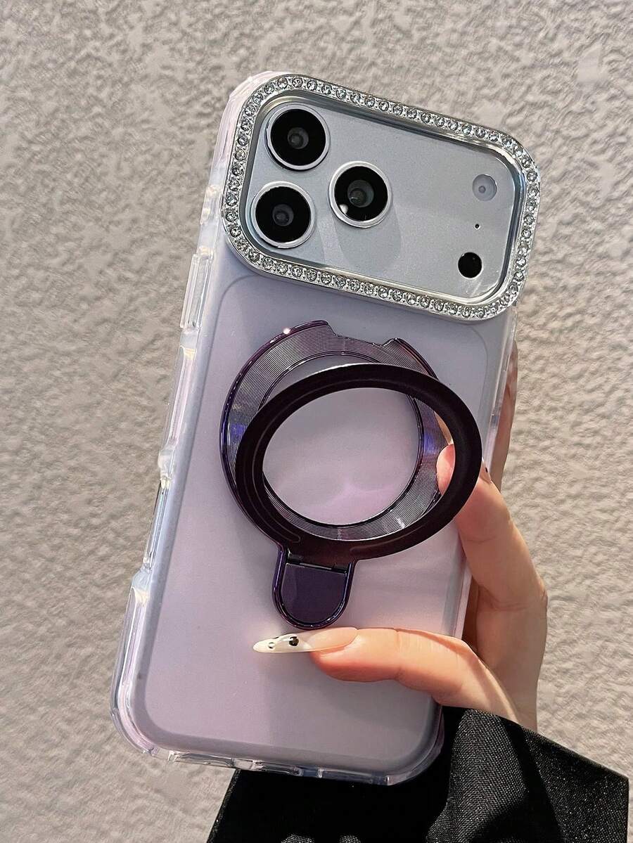 Luxury 360° Rotation Ring Stand Magnetic Rhinestone Phone Case Compatible With IPhone 17Pro Max 17Pro 17 16Pro Max 16 Pro 16 15 Pro Max 15 Pro 15 14 13 12 Pro Max Holder Shockproof Protective Cover