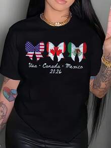 Camiseta de la Copa Mundial 2026 para Mujer, de Algodón Suave, Estilo Casual con Lazos de las Banderas de EE. UU., Canadá y México y Diseño con el Texto 2026, para Uso Diario y Regalos de Viaje para Amigas y Familiares, Celebrando la Copa Mundial, el Mejor Regalo para Fanáticas, Novias, Esposas y Hermanas, Resistente. - Blanco - Ver 7