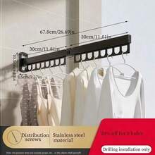 1 pieza Tendedero plegable, adecuado para apartamentos pequeños; un dispositivo de secado retráctil invisible para el balcón; percha para ropa, tendedero; barra de secado retráctil; tendedero sin taladro; y una herramienta perfecta diseñada específicamente para secar ropa de cama; solución de secado compacta; equipo de lavandería que ahorra espacio; diseño retráctil; tendedero elegante; marco de metal duradero; tendedero de alta calidad; estante montado en la pared; tendedero retráctil; residentes urbanos; vida en espacios pequeños; tendedero - Negro - Ver 3