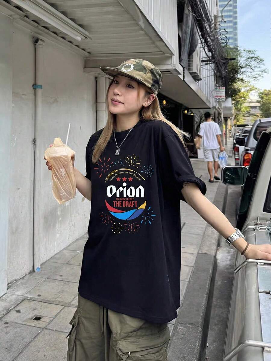 Women's Summer Short-Sleeve T-Shirt, Modern Japanese Pattern X Y2K Style, New In 2025, High-Quality 200g 100% Cotton Tops - 黑色 - 查看 1