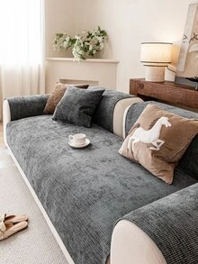 1pc Solid Color Chenille Sofa Cushion Cover, Minimalist Starry Floral Pattern, Anti-Slip Anti-Scratch Sofa Protector, Home Decor For All Seasons, Fits 1/2/3/4 Seater Sofa - Dark Grey - View 5