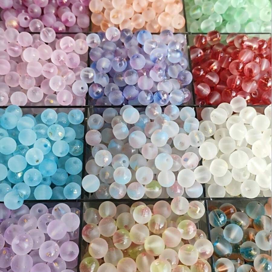 50颗/100颗/200颗/300颗随机混合哑光金箔玻璃珠，适用于DIY手工手链、项链、耳环、手机挂绳、珠宝、工艺品 - 彩色 - 查看 1