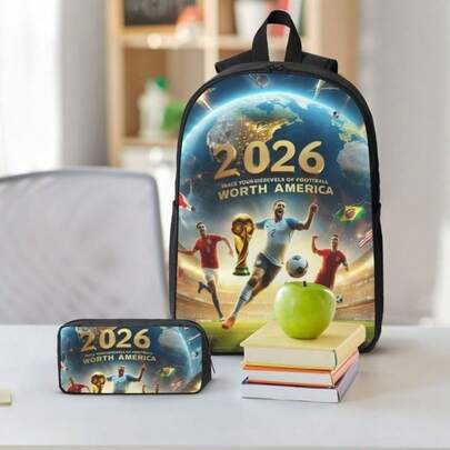Ba lô chủ đề bóng đá 2026, túi đeo vai đôi in hình World Cup dành cho nam giới.