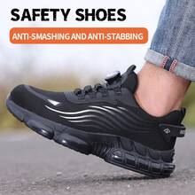 Ding gu Safety Shoes Industrial Safety Shoes Safety Boots Function Trainers Outdoor Work Shoes Men's Puncture Proof Steel Toe Anti-Smash Non-Slip Shock Absorbing Work Safety Shoes - 黑色 - 查看 1