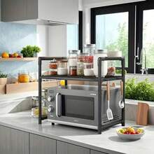 1 Set Multi-Tier Kitchen Storage Rack - Microwave Oven Kitchen Organizer Rack, Adjustable Storage Rack With Hooks, Kitchen Shelf, Multi-Function Storage Rack, Thickened Spice Rack With Handrail And Hooks, Suitable For Kitchen And Apartment Daily Storage, Ideal Gift For Holidays - Multicolor - View 10