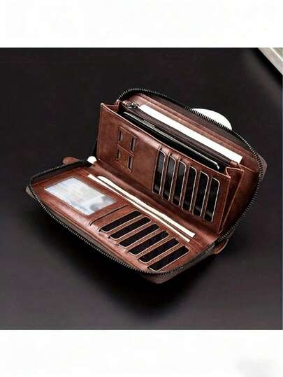 Lange portemonnee met ritssluiting voor heren, hoogwaardige portemonnee van PU-leer, RFID-blokkerende zakelijke clutch, creditcardhouder, herenportemonnee