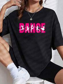 T-Shirt With Patterned Print, Round Neck And Dropped Shoulders - Black - View 6