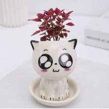 1个陶瓷花盆（不含植物），可爱卡通迷你猫桌面装饰品，DIY桌面盆栽植物，室内盆栽植物，适用于卧室、餐厅、办公室、学校，是送给朋友、家人和爱人的绝佳礼物。 - A - 查看 7