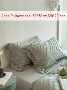 Bộ 2 vỏ gối trang trí phong cách đồng quê cổ điển, họa tiết sóng biển sọc xanh lá cây, có tua rua, phù hợp cho mọi mùa, có thể giặt máy, bền chắc, không kèm ruột gối. - màu xanh lá - Xem 6