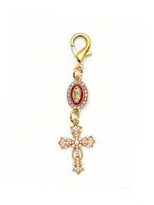 1pc Christian Cross Pearl Diamond Keychain | Romantic Zinc Alloy Bag Charm Wallet Backpack Pendant Accessory, Mother's Day & School Gift - Multicolor - View 7