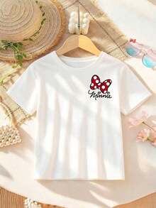 Disney Minnie Mouse Pattern Summer Short-Sleeved T-Shirt, Suitable For Children To Wear, Is The Perfect Choice For Kids When Visiting Disneyland. - 白色 - 查看 4