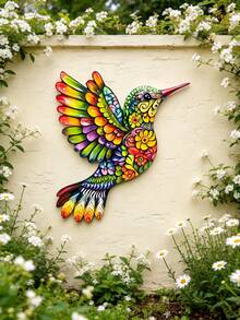 1 pieza Decoración de pared de colibrí de metal colorido - Perfecto para uso en interiores/exteriores, hogar, oficina, jardín exterior, patio, porche, decoración de valla exterior, decoración de fiestas y bodas - Ideal para fiestas de vacaciones, Día de la Madre, Acción de Gracias y también un regalo perfecto para familiares y amigos. Diseño plano 2D - colibrí - Ver 8