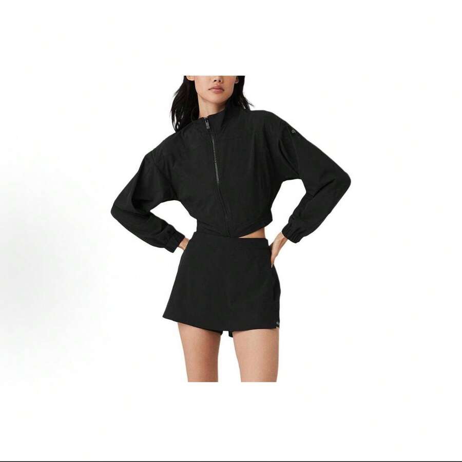 Alo Yoga Clubhouse Jacket - Premium Lightweight Performance Outerwear | Viral 2026 Women's Luxury Athleisure | Chic Cropped Full-Zip Track Jacket | Comfortable Daily Commuter & Sportswear | Authentic Designer Yoga Lifestyle Apparel - Black - View 1