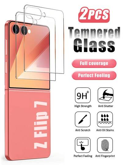 MIGAE 2 paquetes de protectores de pantalla de vidrio templado transparente para Samsung Galaxy Z Flip 7/Z Flip 6/Z Flip 5, sensibles al tacto, resistentes a los arañazos, sin burbujas y compatibles con fundas de teléfono.