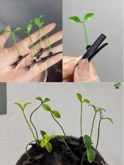 30pcs Green Bean Sprout Shaped Hair Clips, DIY Plant Hair Accessories, Suitable For Adults, Suitable For School, Family Gatherings And Other Occasions, Claw Clips, Hair Clips, Learning Supplies,Summer,Holiday,Travel, Head Accessories