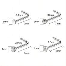 12pcs Stainless Steel Nose Stud Set, Shiny Cubic Zirconia Round Nose Piercing Jewelry Set, Party Gift - Silver - View 2