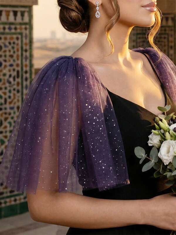 2pcs Elegant Shiny Women Shawl, Suitable For Dresses, Formal Events And Parties, Fashion Capelet