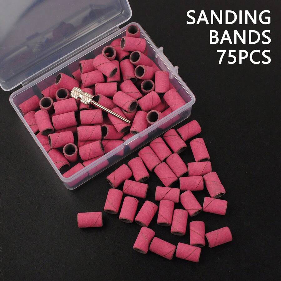 75 片/盒 砂磨带，配 1 个金属轴，指甲钻头套装，用于去除指甲油、凝胶、死皮和老茧，砂磨带切割器 - 彩色 - 查看 1