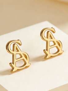 Gold aS Letter Stud Earrings