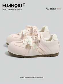 HUANQIU Mẫu mới mùa xuân 2026, giày thể thao nữ Derun màu xanh nhạt, đế mềm mại, thoải mái, thời trang, đa năng, dễ phối đồ. - Hồng - Xem 3