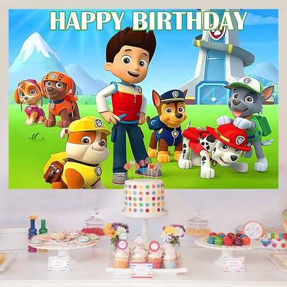 Green Birthday Party Backdrop, Holiday Party Decorations, Scene Setting Props, Cartoon Dog Birthday Banner, Party Decorations And Supplies, Birthday Backdrop Size: 82.7*59.1 / 59.1*39.4 / 39.4*29.5 Inches