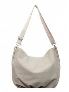 1 Piece Beige Soft Foldable Canvas Large Capacity Open Top Hobo Bag For Women & Daily Commute - Multicolor - View 15