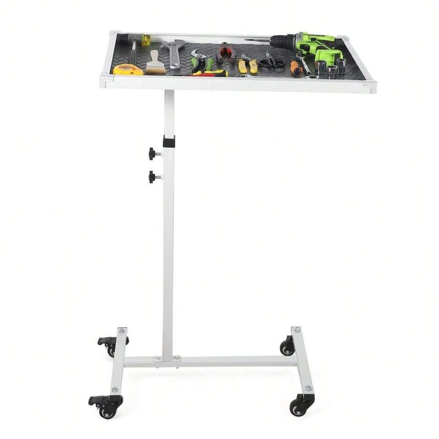 TEQIN Mobile Work Table With Wheels, 220LBS Height Adjustable Rolling Mechanic Tool Tray, Heavy Duty Steel Work Table For Garage, Home, Automotive Repair & DIY Projects - White - View 1