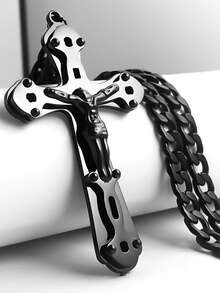 三合一不锈钢耶稣十字架吊坠项链，18K镀金链，复活节及日常佩戴礼品 - 項鍊 - 查看 1