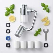 Heavy Duty Rotary Faucet Extension Aerator, 1440 ° Rotation, 1080 ° + 360 ° Rotation Arm, Dual Nozzle Mode (& Spray), Sink Filtration System, Suitable For Bathroom/Laundry Pool, Easy Installation (With Tools) - Silver - View 10