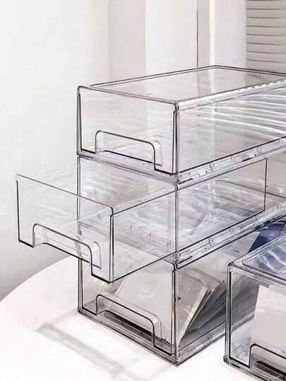 加厚透明收纳盒，大容量抽屉式收纳盒，冰箱果蔬分类分隔防异味收纳盒，多功能浴室桌面收纳盒，防水防尘，桌面分隔收纳盒，化妆品收纳盒