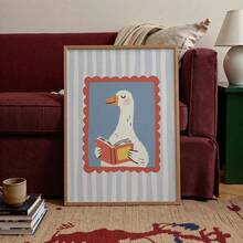 1pc Silly Goose Reading Book Nursery Canvas Wall Art,Baby Room Decoration, Poster Blue Cute Funny Animal Boho Wall Art Print Minimalist Kids Posters For Room, Nursery Decor, Room Decor Painting For Playroom,Living Room,Bedroom,Modern Home Decoration, Home Decor,Room Decor Aesthetic, Wall Decor, Bedroom Decor,Optional Frame. - Multicolor - View 2