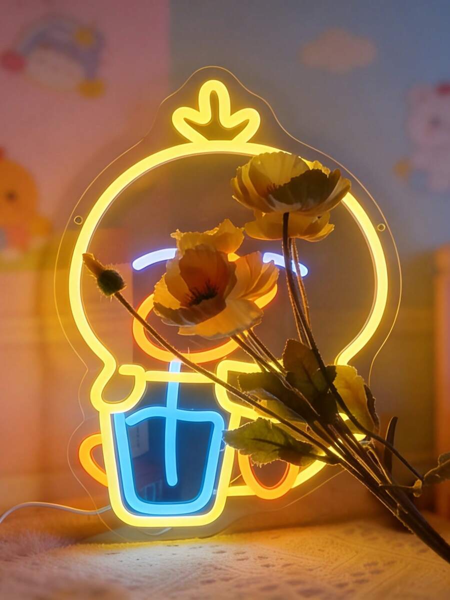 1 pieza Gafas de natación con diseño de pato LED Señal de neón decorativa de pared, alimentada por USB con interruptor regulable, ideal para bar, dormitorio, sala de estar, cumpleaños, sala de juegos, cueva de hombres y decoración de club, regalo perfecto para cumpleaños y festivales - luz policromática - Ver 1