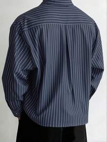 Men's Single-Breasted Casual/Commute Striped Short Sleeve Shirt - Navy Blue - View 5