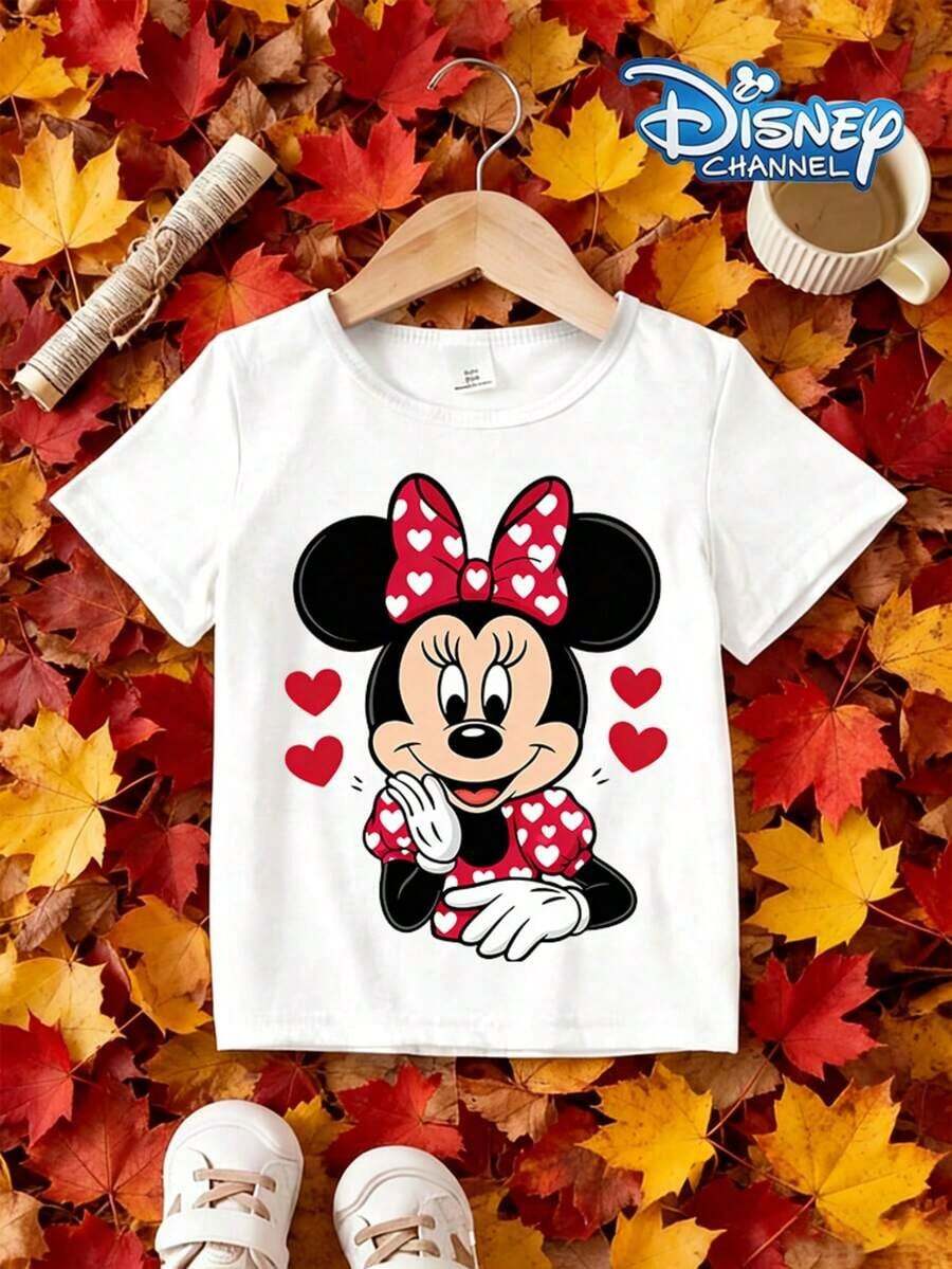 Disney-Licensed Casual And Simple Crew Neck Short-Sleeve T-Shirt Features A Minnie Mouse Head Pattern, Specially Designed For Infants And Toddlers, Suitable For Both Boys And Girls, Making It An Ideal Choice For Summer Wear. - trắng - Xem 1