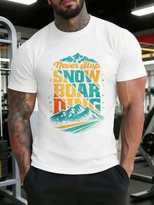 Maglietta Grafica Never Stop Snowboarding In Cotone Premium, Girocollo, Vestibilità Comoda, Stampa Artistica - White - View 1