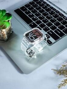 1 chiếc vỏ đồng hồ tích hợp trong suốt, dây đeo đồng hồ tương thích với 38mm 40mm 41mm 42mm 44mm 45mm 46mm 49mm, dây đeo đồng hồ trong suốt kèm vỏ bảo vệ, dây đeo đồng hồ thông minh tối giản hiện đại tương thích với Apple Watch Series Ultra 11 10 9 8 7 SE3 6 5 4 3 2 1, dây đeo đồng hồ thông minh thời trang. - Trong sáng - Xem 4