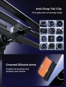 REMAX 一键全自动车载充电器，支持15W无线充电、66W磁吸充电和有线充电，自动开合夹紧，一键90°旋转，内置200mAh可充电电池，适用于iPhone、Type-C接口，是车载配件、汽车必备用品等。 - Holder - 查看 11