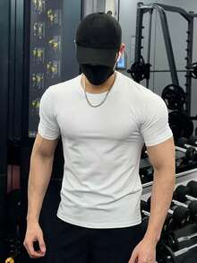 Men's Plain Short-Sleeve T-Shirt With Elastane, Viscose Lycra Knit - Pure White - View 2