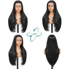 Synthetic Lace Front Wig 13x4 HD Lace Layered Hairstyle Pre Plucked Hairline Straight Long Black Glueless Wigs for Black Women 26 Inch Beginner Friendly - 1B Negro - Ver 4