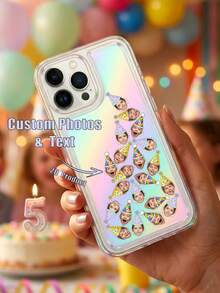 Funda de teléfono personalizada con foto facial, gorro de fiesta de cumpleaños personalizado con patrón triangular y forma de cara, funda de protección para teléfono, funda de teléfono transparente iridiscente personalizable con foto y texto, regalo de cumpleaños único, adecuado para familia y amigos. - Multicolor - Ver 16