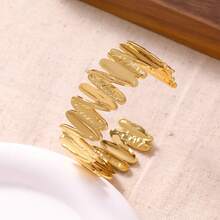 1pc Stainless Steel Textured Open Bangle Bracelet, Streetwear/Party Accessory For Women - Multicolor - View 5