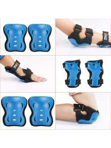 Complete Kids Guard Set – Durable ABS Shell Helmet & Padded Elbow Knee Guards For Scooter, Skate & Bike Riding - Blue - View 6
